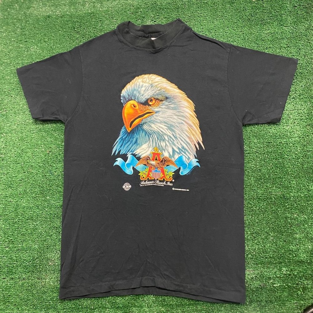 Vintage 90s Anheuser Busch Eagle T-Shirt Budweiser Single Stitch Black M/L Beer